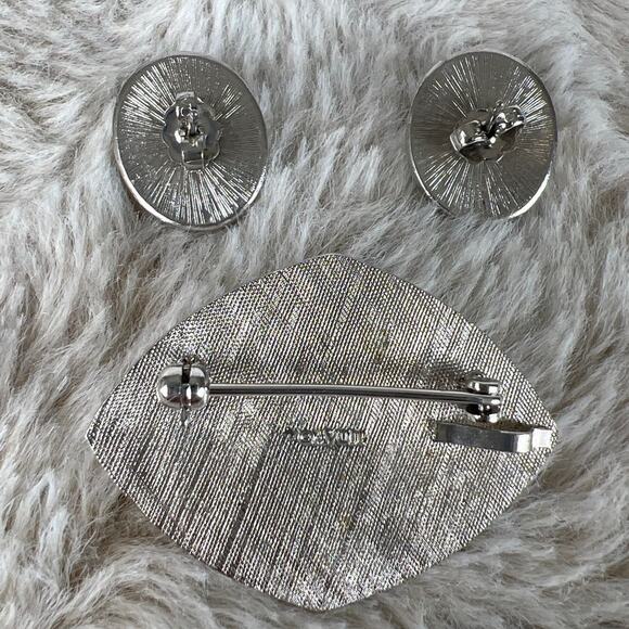 Vintage Avon Pin and Earring Set Earrings can be worn three ways Silver Metal - Picture 2 of 11